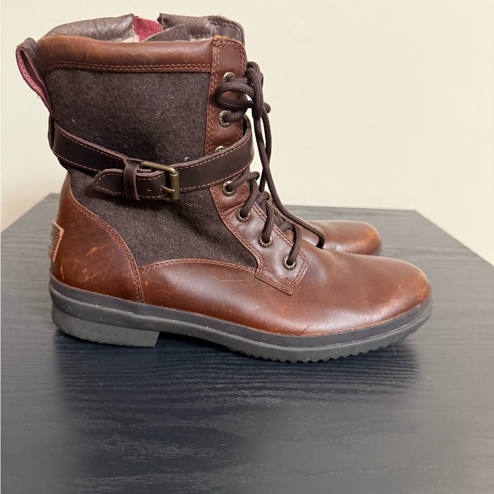 UGG Kesey Chestnut Brown Leather Waterproof Moto Buckle Boots No Box Size 8 - Picture 4 of 9